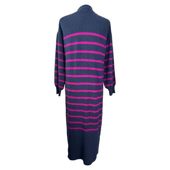 LOFT Long Sweater Cardigan Midi Dress Striped Navy Blue Button Front Size M - Picture 9 of 10